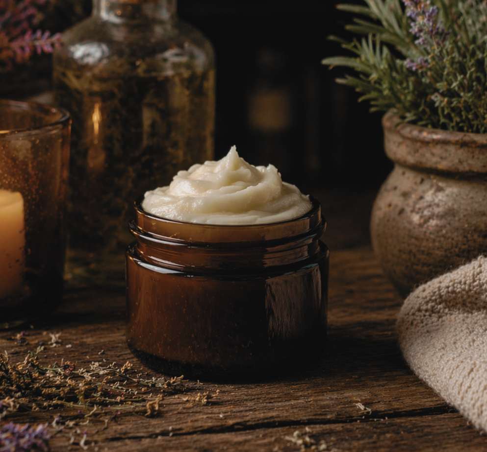 closeup of a jar of whipped tallow