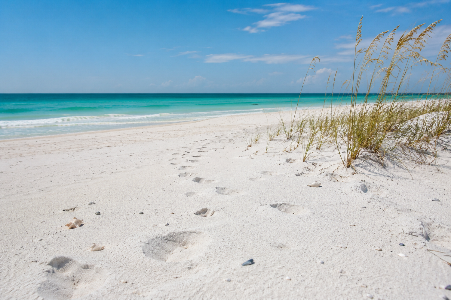 white sand and emerald water of a gulf coast beach