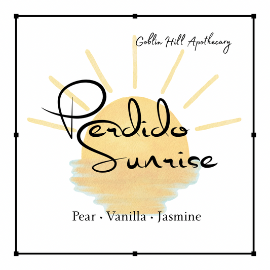 Perdido Sunrise product label with sun design and branding text on a white background