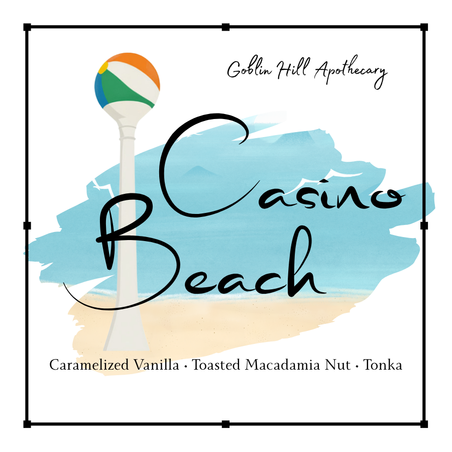 Casino Beach logo with a lighthouse and beach scene, featuring Goblin Hill Apothecary.